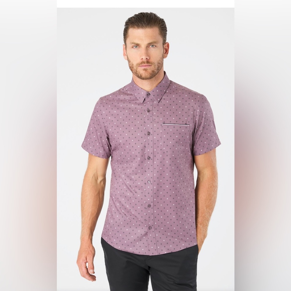 7 Diamonds Men's Geometric Short‎ Sleeve Button Up Shirt